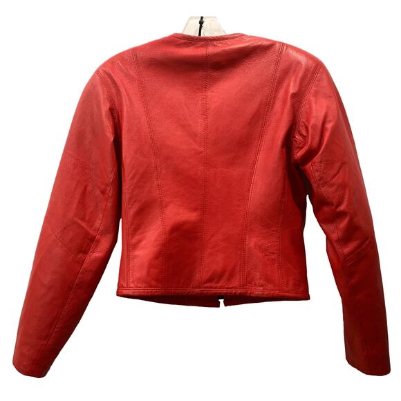 Vintage Red Leather Jacket Cropped 80s 90s CHIA Shoulder Pads | S - Picture 7 of 10
